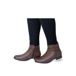 Bota Cano Curto Zíper Lateral em Couro Tamarindo - Flor de Couro | Sandálias e Botas Femininas