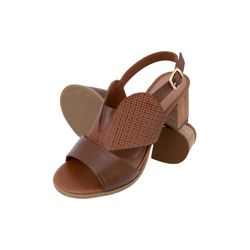 Sandália de Salto em Couro Conhaque - Flor de Couro | Sandálias e Botas Femininas
