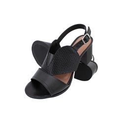 Sandália de Salto em Couro Preto - Flor de Couro | Sandálias e Botas Femininas