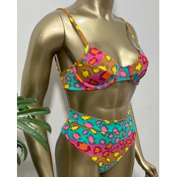 Conjunto Bahamas Hot Pants Oncinha Colorida - Rj10... - Flor Do Rio