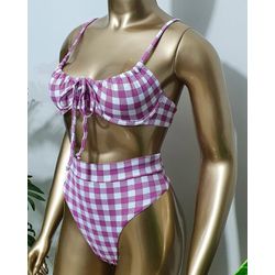 Conjunto Havana Xadrez Rosa e Branco - 6023 - Flor Do Rio