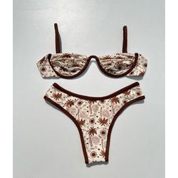 Conjunto Ayla Coqueiros Marrom - +9864 - Flor Do Rio