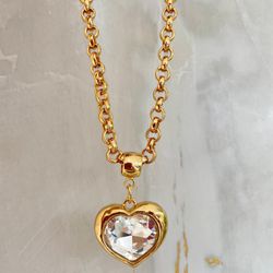 Colar coração pedra cristal - COL0088 - Florenza Semijoias