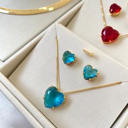 Conjunto coração zircônia - CONJ0005 - Florenza Semijoias