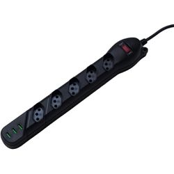 FILTRO DE LINHA 5 TOMADAS E 3 USB PRETO - FLUZÃO CONSTRUÇÃO