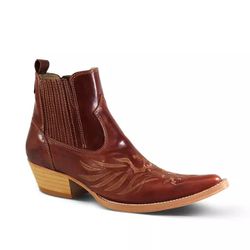 BOTINA MASCULINA COURO MUSTANG PINHÃO BORDADO ÁGUI... - FRANCABOOTS 