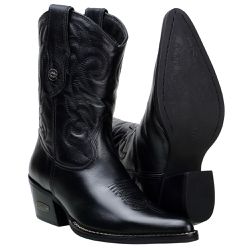 Bota Bico Fino Cano Curto Cor Preta Em Couro Legit... - FRANCABOOTS 