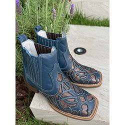 BOTINA LASER COURO AZUL COM BRILHO - FB20241445 - FRANCABOOTS 