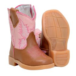 BOTA BABY TEXANA DE COURO BORDADA ROSA CLARO - CP2... - FRANCABOOTS 