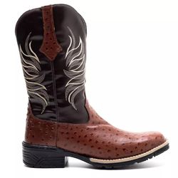 Bota Texana Masculina Couro Avestruz Imit Tan e Ec... - FRANCABOOTS 