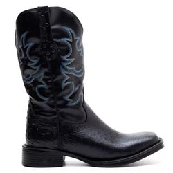Bota Texana Masculina Couro Avestruz Imit Preto e ... - FRANCABOOTS 