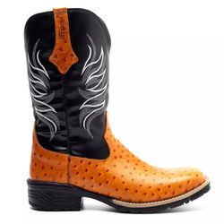 Bota Texana Masculina Couro Avestruz Imit Conhaque... - FRANCABOOTS 