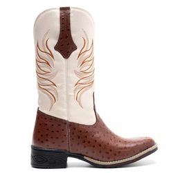 Bota Texana Feminina Couro Avestruz Imit Tan e Eco... - FRANCABOOTS 
