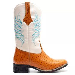 Bota Texana Feminina Couro Avestruz Imit Conhaque ... - FRANCABOOTS 