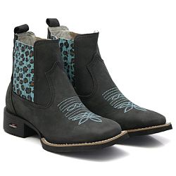 BOTA BOTINA FEMININA BORDADA ONÇA PRETA - M201973 - FRANCABOOTS 