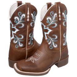BOTA TEXANA FEMININA BORDADA CRUZ AZUL SOLA CAFÉ F... - FRANCABOOTS 