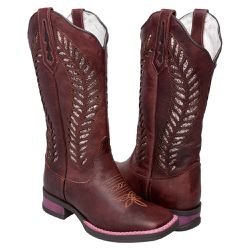 BOTA TEXANA FEMININA COM RECORTES A LASER ROSA - 2... - FRANCABOOTS 