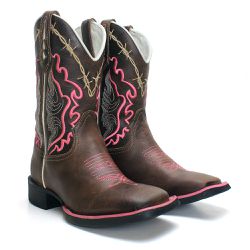 BOTA TEXANA FEMININA BORDADA ARAME ROSA - FRANCA B... - FRANCABOOTS 