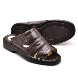 Chinelo Comfort Comfort Masculino em Couro Café - ... - FRANCABOOTS 