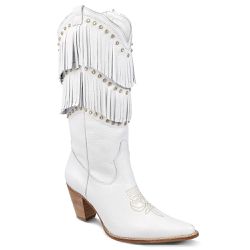 BOTA TEXANA FEMININA COURO FLOATER BRANCO FRANJAS ... - FRANCABOOTS 