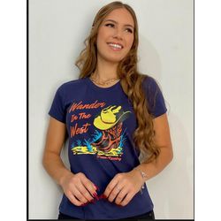 T-SHIRT COUNTRY FEMININA ESTAMPADA AZUL - fb9057 - FRANCABOOTS 