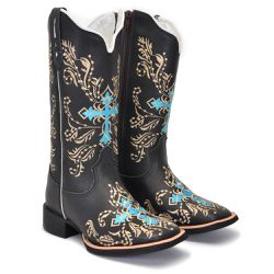 BOTA TEXANA FEMININA BORDADA CRUZ COURO PRETO FB11... - FRANCABOOTS 