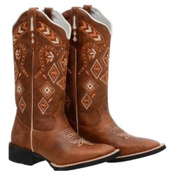Bota texana hopper feminina couro caramelo bordada... - FRANCABOOTS 