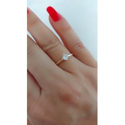 Anel Solitário Presente De Noivado Prata 925 - Prata De Lei Com Ouro 14 K - Namoro Compromisso Casamento Bodas