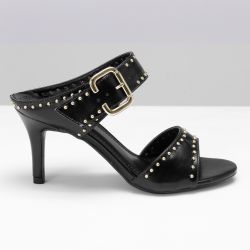 Sandália Mule Gravejada Preto - FRAN-150.310 - FRANCINNE PLUS