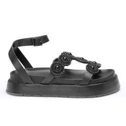 Sandália Grega Flatform Feminina Pedraria - Preto ... - FRANCINNE PLUS