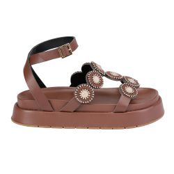 Sandália Grega Flatform Feminina Pedraria - Café -... - FRANCINNE PLUS