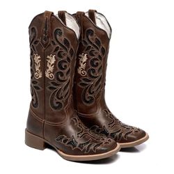 BOTA TEXANA FEMININA LASER DESENHO CRUZ EM COURO ... - FRC BOTAS TEXANAS