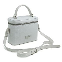 Bolsa Pequena Quadrada Couro Branco Croco Cleo Fri... - FRIEDEN