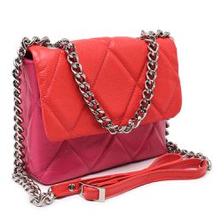 Bolsa Matelassê Bicolor Laranja/Pink Em Couro Com ... - FRIEDEN