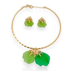 CONJUNTO COLAR E BRINCO FOLHEADO A OURO PETALAS -... - Gabriela Ribeiro