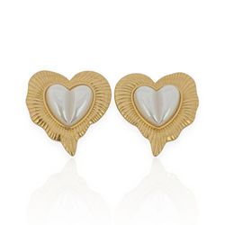 BRINCO FOLHEADO A OURO 18K CORAÇÃO COM PEROLA - BR... - Gabriela Ribeiro