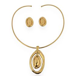 CONJUNTO COLAR E BRINCO FOLHEADO A OURO 18K OVAL M... - Gabriela Ribeiro