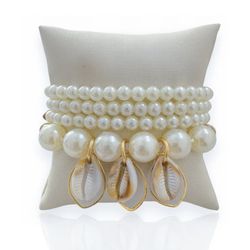 PULSEIRA FOLHEADA COM PEROLAS/CONCHAS/BUZIOS - PU... - Gabriela Ribeiro