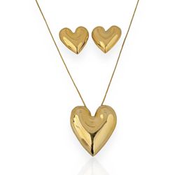 CONJUNTO FOLHEADO A OURO 18K CORAÇÃO LISO - CEB212... - Gabriela Ribeiro