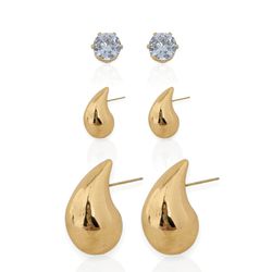 TRIO DE BRINCOS FOLHEADO A OURO 18K GOTAS E PONTO ... - Gabriela Ribeiro