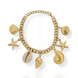 PULSEIRA FOLHEADA A OURO 18K CONCHAS ESTRELA E BUZ... - Gabriela Ribeiro