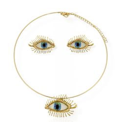 CONJUNTO FOLHEADO A OURO 18K MAX OLHO RESINADO - C... - Gabriela Ribeiro