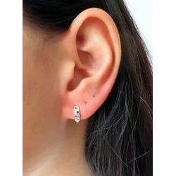 Brinco de click Pequeno com Pedras Coloridas Prata... - GALA JOIAS