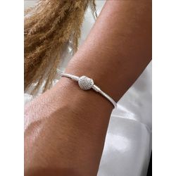 Pulseira para berloques com coração cravejado Prat... - GALA JOIAS