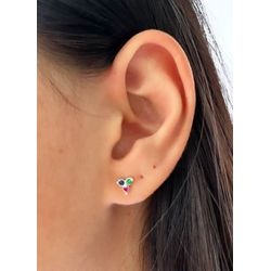 Brinco Delicado Cravejado Zircônia Colorida Triang... - GALA JOIAS
