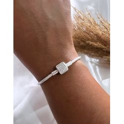 Pulseira para berloques Quadrada cravejada Prata 9... - GALA JOIAS
