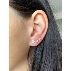 Trio de Brinco Zircônia Redonda Prata 925 - GTRIO7... - GALA JOIAS