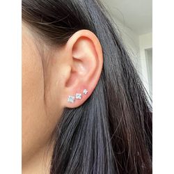 Trio de Brinco Zircônia Quadrado Prata 925 - GTRIO... - GALA JOIAS