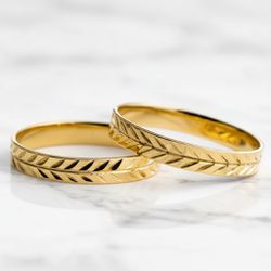 Par de Alianças Folhas Eternas 14K - AL-Folhas-14K - Gerlu Joias