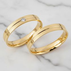 Par de Alianças Lisboa 14K - LIS-3MM-14K - Gerlu Joias